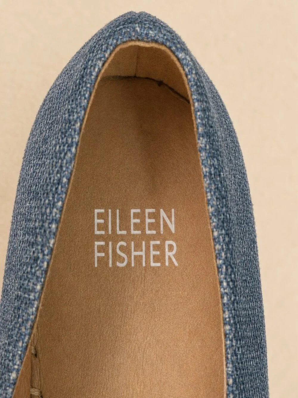 EILEEN FISHER Washed Blue Linen Espadrille Flats | Leather Footbed | Size 9